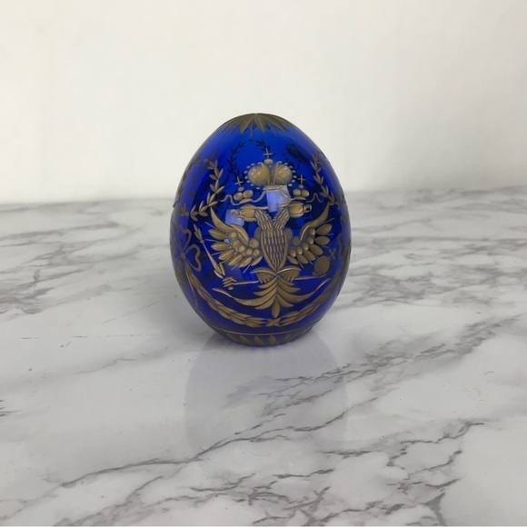 Vintage Russia Etched Art Glass Egg Gold Inlay Handi-Work St. Petersburg Russia - Picture 3 of 5